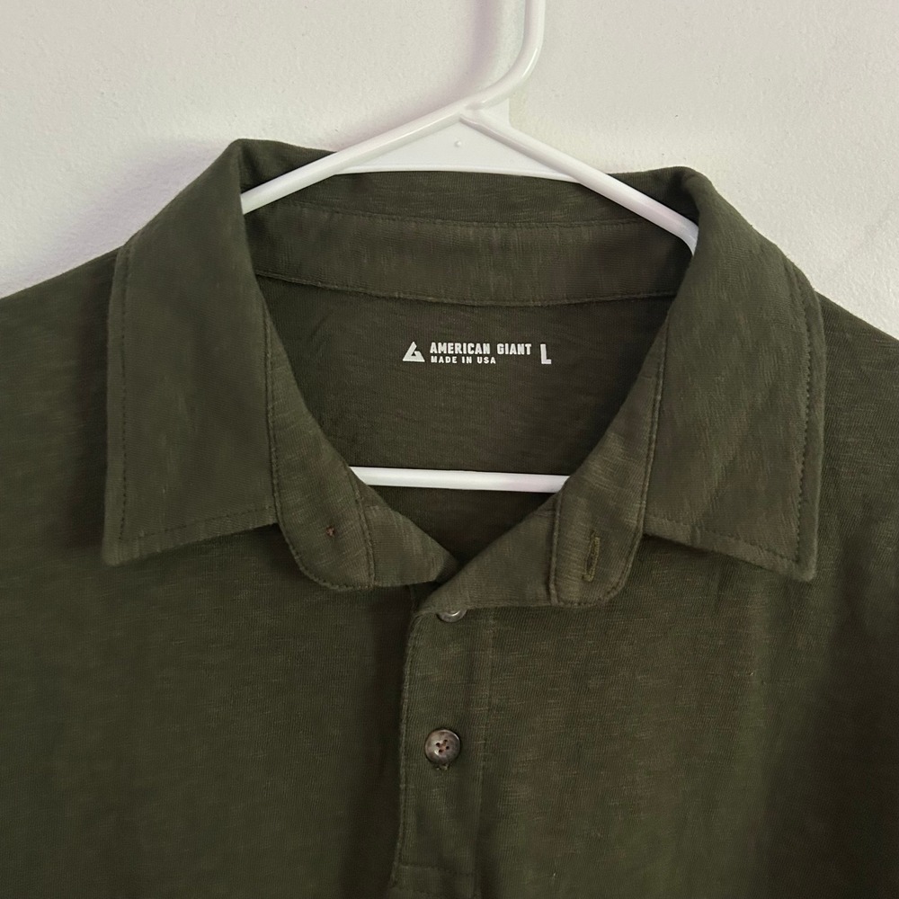 American Giant Mens Olive Green Premium Slub Cotton Polo Shirt L Large New NWOT - Picture 3 of 8